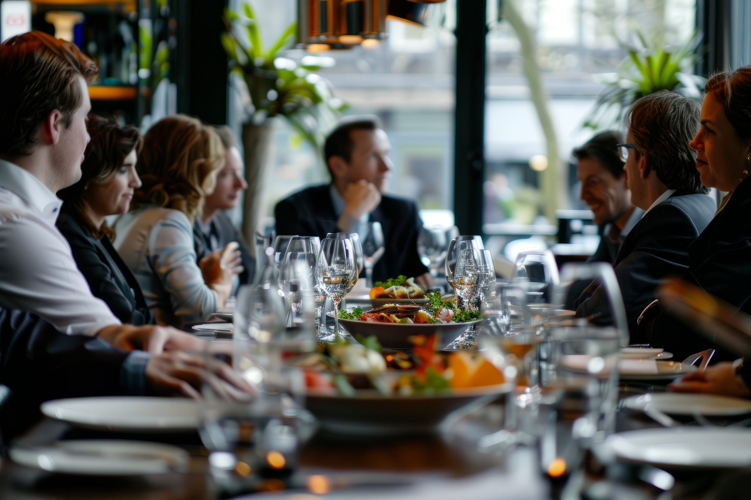 Business lunch meeting at a classy restaurant